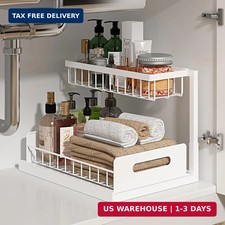 REALINN Under Sink Organizer, Pull Out Cabinet Organizer 2 Tier Slide Out Sink S
