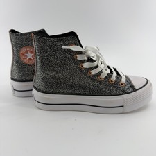 NEW Converse Chuck Taylor All Star Lift Hi Glitter Black Silver Platform 6