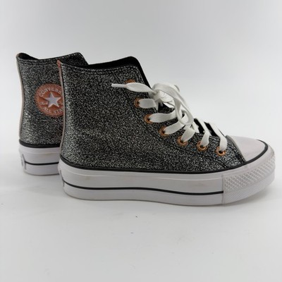 NEW Converse Chuck Taylor All Star Lift Hi Glitter Black Silver Platform 6