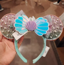 Disney- Park The Little Mermaid Ariel Pearl Bow Mickey and Minnie Ear Headband