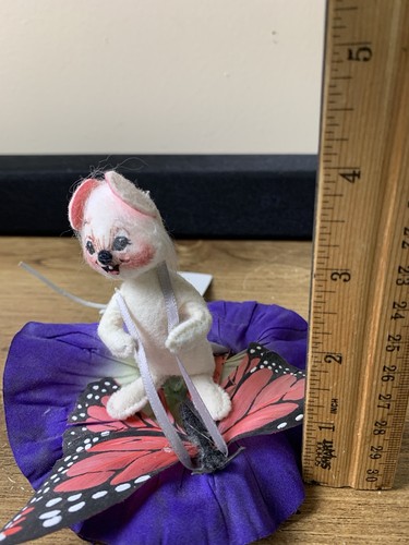 Rare ANNALEE Mobilitee "Fantasy Flight" Mouse Riding Butterfly Doll 3” Vtg - Picture 8 of 8