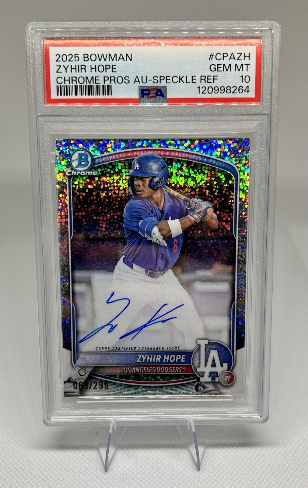 2025 Bowman Chrome Prospect Auto Zyhir Hope CPA-ZH Speckle Refractor /299 PSA 10
