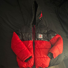 Jordan Kids L Red/Black Colorblock Hooded Full Zip Puffer Jacket Polyester