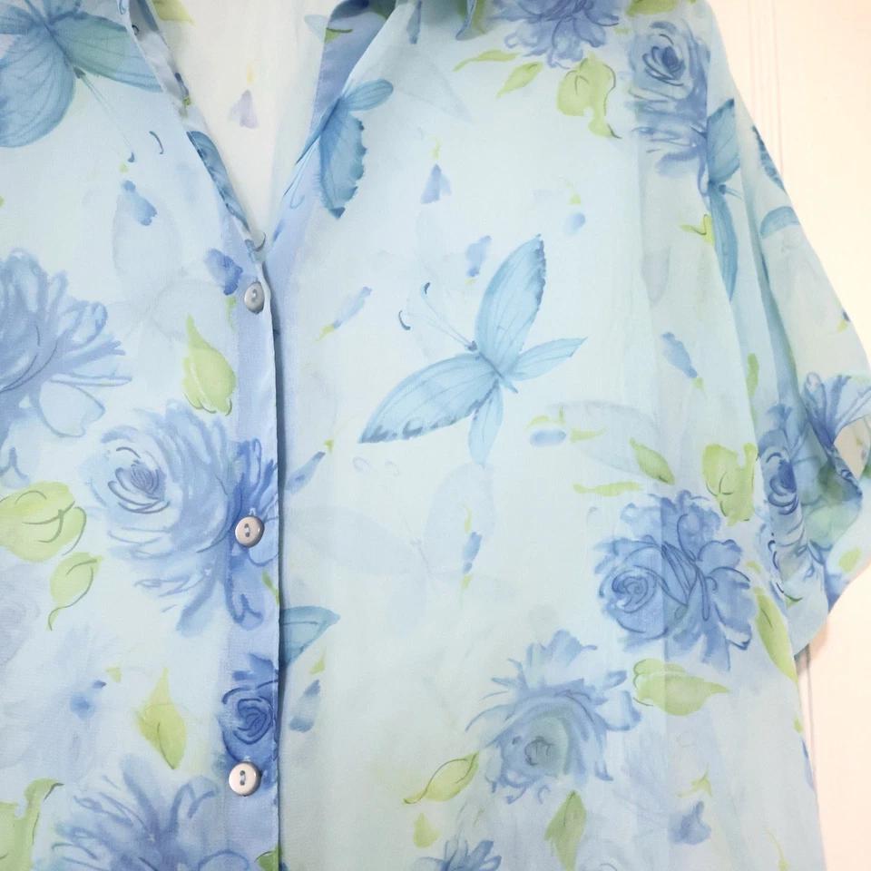 Vintage Notations Blue Pastel Butterfly Sheer Button Up Shirt 1X 90s y2k - Image 4 of 4