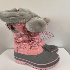 Girls' Pink Snowflake Faux Fur Lined Lace Up Winter Boots Mid-Calf