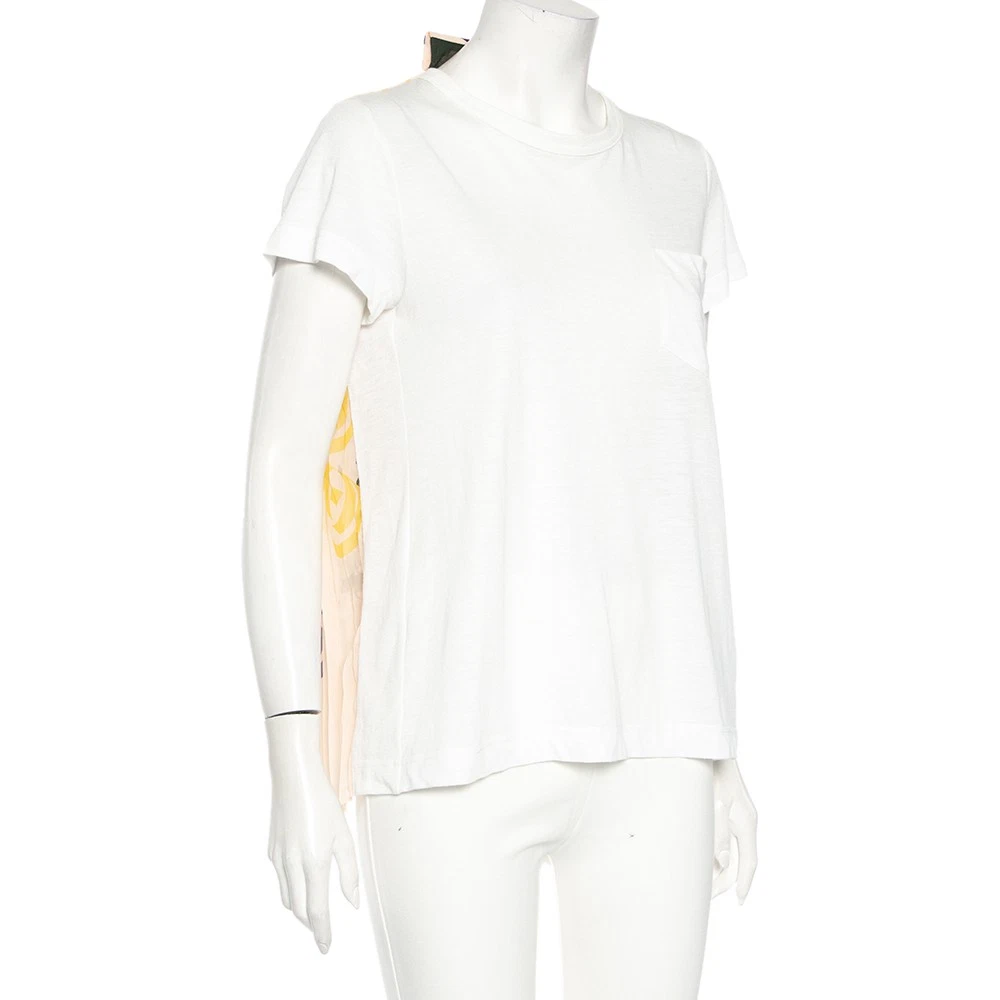 T shirt tunica Sacai multicolore stampata sul retro chiffon e lino S