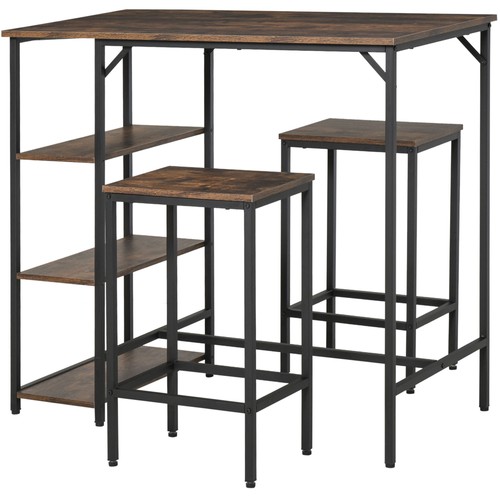 3 Piece Bar Height Dining Table Set with Storage Shelf & 2 Stools, Black - Picture 3 of 11