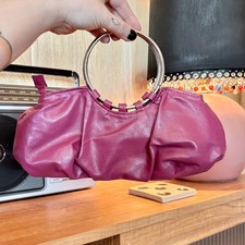 Pink and Silver Faux Leather O Ring Handle Handbag Vintage 2000s era style