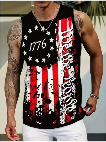 MENS, "WE THE PEOPLE" 3D Sleeveless and Tank-Top American Flag Shirts (NEW) - Picture 10 of 19