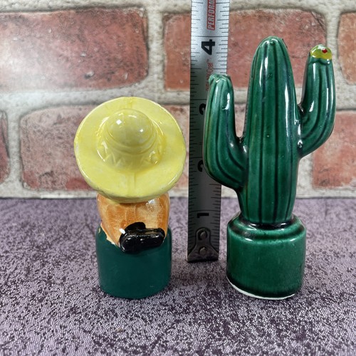 Vintage Ceramic Mexican Man and Cactus Salt & Pepper Shakers - Picture 7 of 7