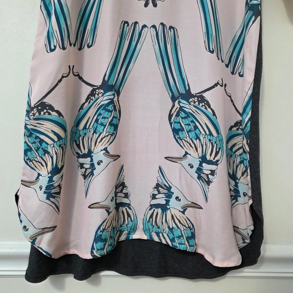 Vestido Corey Estampado Pájaro Talla M Rosa Mezcla Seda Boho Artístico Resort Funda Foto 4 de 4