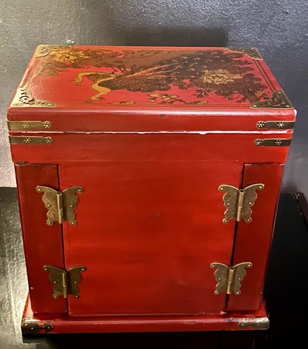 "Joyero de 4 cajones con motivo de pavo real asiático de 13"" de alto de colección" - Imagen 11 de 15