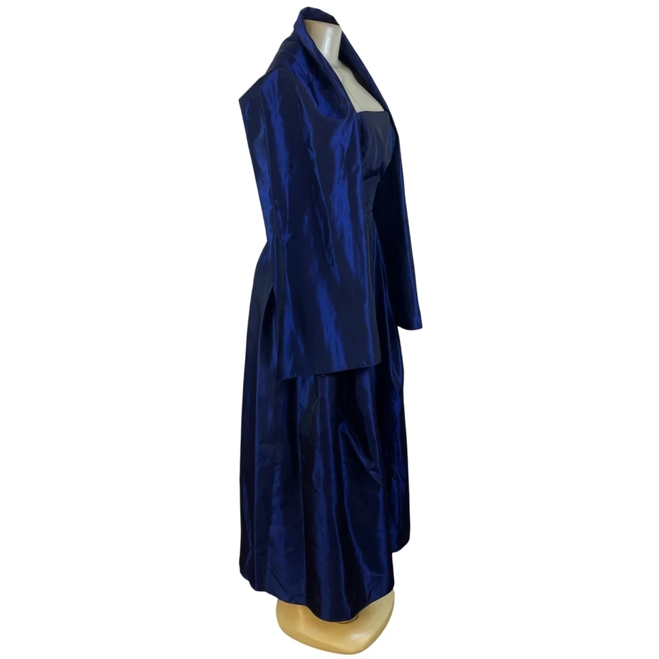 Vestido de Noche Formal Satinado Azul Sin Tirantes Michaelangelo Elegante Vestido Talla 4 Foto 3 de 4