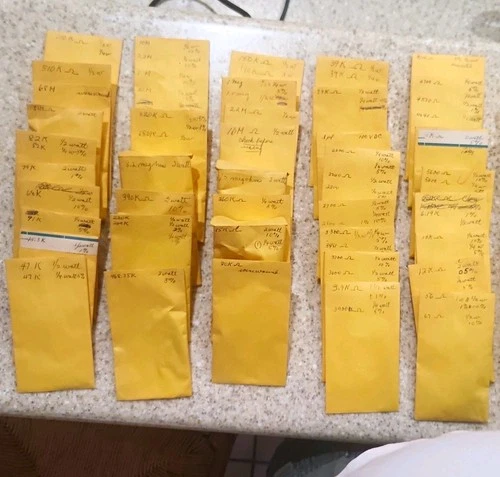 Vintage Electronic Resistor Assortment – Approx. 65 Labeled Envelopes – NOS - product listing photo