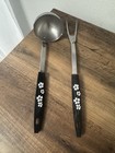 Vintage Black Handle White Daisy  LADLE & 2 Prong MEAT Serving FORK Stainless