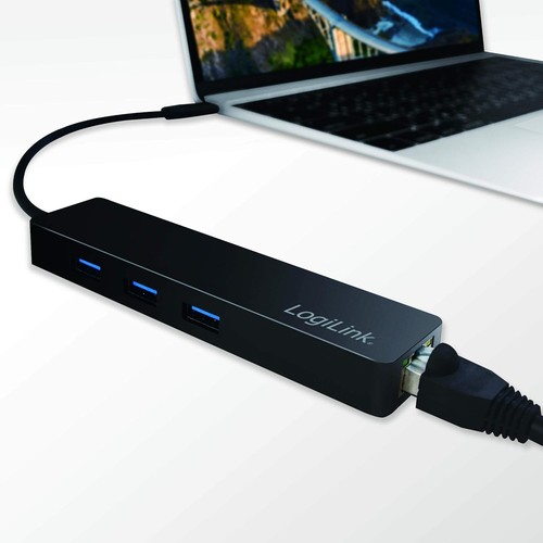 LogiLink UA0313 Slim USB 3.0 Hub Schwarz, 3-Port + Gigabit LAN USB 3.1 3-Port + - Bild 4 von 6