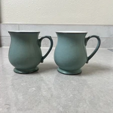 Denby Regency Green Craftsman Stoneware Mugs Pair England 4.25"