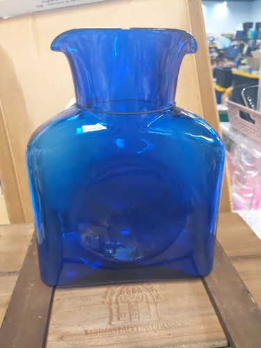 VTG BLUE Blenko Glass Cobalt Double-Spout Water Pitcher/Vase w/ Tag/Sticker 9" - Picture 6 of 8