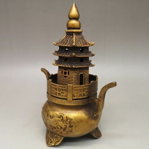 Antigua estatua de bronce antigua torre dragón India quemadores de incienso incensarios sello - Imagen 4 de 9