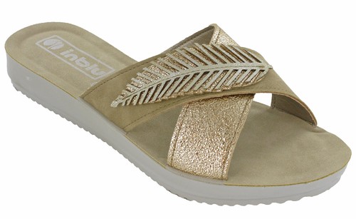 Womens Slides Sandals Flat Inblu Leaf Design Soft Cushioned Summer Comfort Shoes - Picture 2 of 12