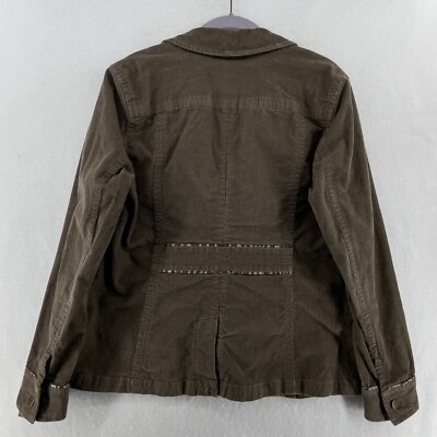 Eddie Bauer Corduroy Jacket Womens L Green Cinched Waist