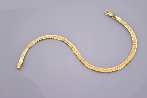 "Brazalete de espina de arenque 925 de oro plata esterlina 4 mm reversible Italia 8" - Imagen 2 de 5