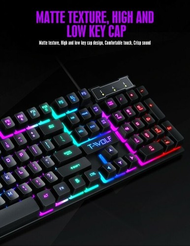 Rainbow LED Gaming Keyboard and Mouse Set Mechanical Feel LED Light Backlit USA - Picture 11 of 12