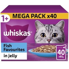 WHISKAS 1+ Adult Wet Cat Food Pouches 40 x 85 g Fish in Jelly Bulk Cat Food 4.02 per kilo