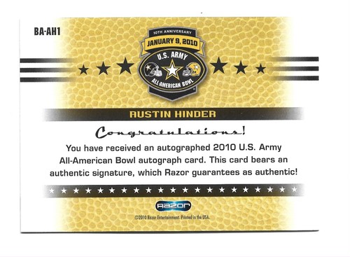 Austin Hinder AUTOGRAPH Cal Golden Bears 2010 Razor U.S. Army All-American AUTO - Picture 2 of 2