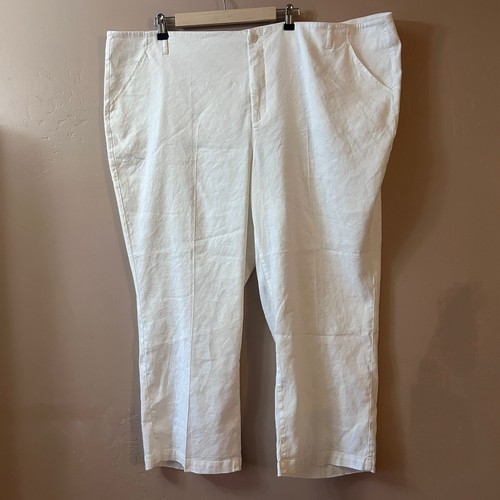 NYJD Marilyn Ankle Trouser Pants Stretch Linen White Plus Size 24 W Coastal NEW - 第 1/8 張圖片