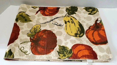 Traditional Beige Table Runner Cotton Pumpkins Squash Fall Thanksgiving Holidays - Picture 2 of 8