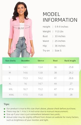 Women's Lightweight Open Front Casual Cardigans Soft Draped Ruffles 3/4 Sleev... - Picture 4 of 6