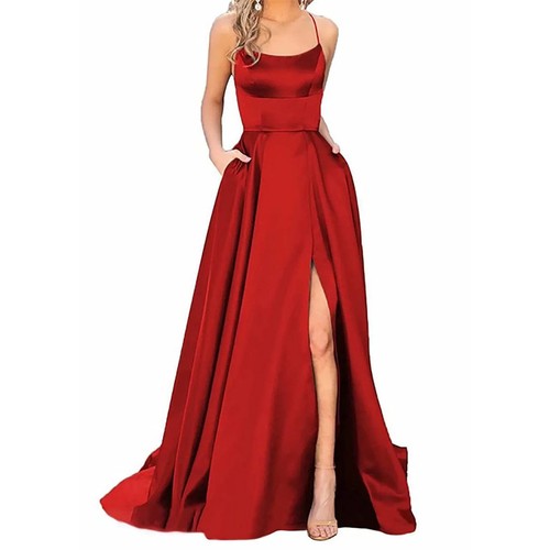 Kleid Damen Party Nacht Formell Lang Abend Trägerkleid Hochzeit - Bild 11 von 36