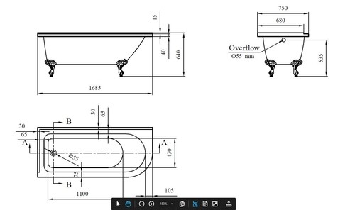British Baths Baysdale Freestanding Shower Bath with Choice of Feet - New!! - Picture 5 of 9