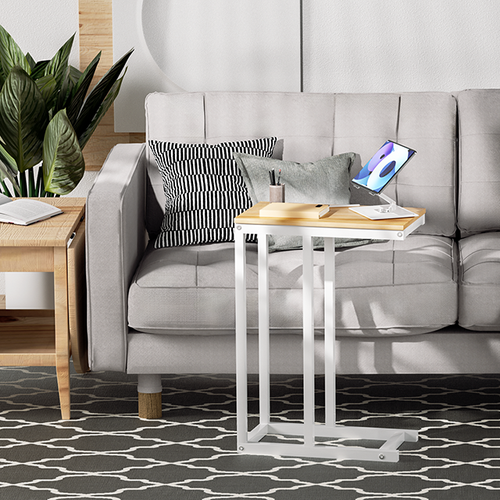 Light Walnut[C-SHAPED COUCH END TABLE]Sofa Coffee Side Desk Bedside Laptop Stand - Picture 4 of 11