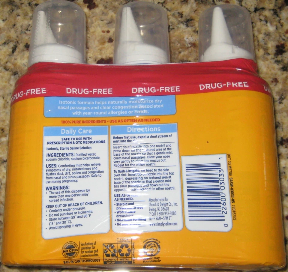 ARM & HAMMER  SIMPLY SALINE NASAL MIST 4.5 OZ. Each. 3-Pack. EXP-06/2026 - Image 2 of 2