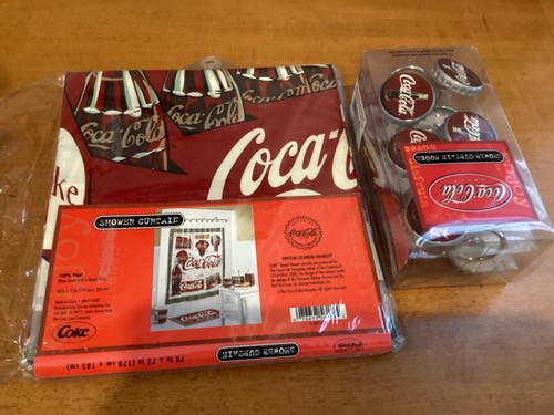 Coca-Cola Shower Curtain 70” x 72” 100% Vinyl Brand New in Package + hooks - Picture 2 of 5