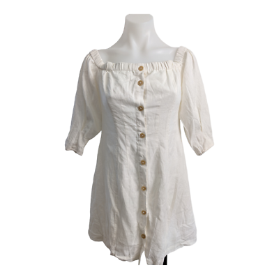 New Urban Outfitters Size Medium Linen Blend Off Shoulder Mini Shirt Dress  White | eBay