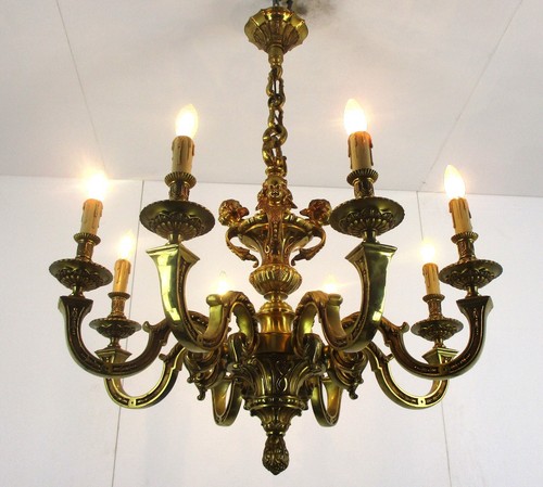 French Mazarin Gilded Bronze Chandelier Impressive Castle 8 lights Angels Putti - 第 3/10 張圖片