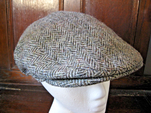 Vintage 1996 UK Harris Tweed Wolle GRAU Zeitungsjunge flache Kappe Medium 7-7 1/2 handgewebt EX - Bild 2 von 9