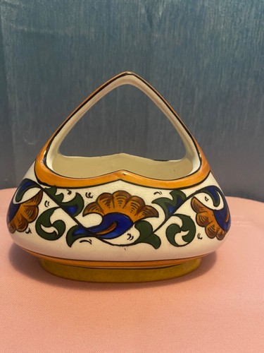 Vintage Erphila Art Pottery Czechoslovakia Art Deco  Painted Basket 6" - Picture 1 of 5