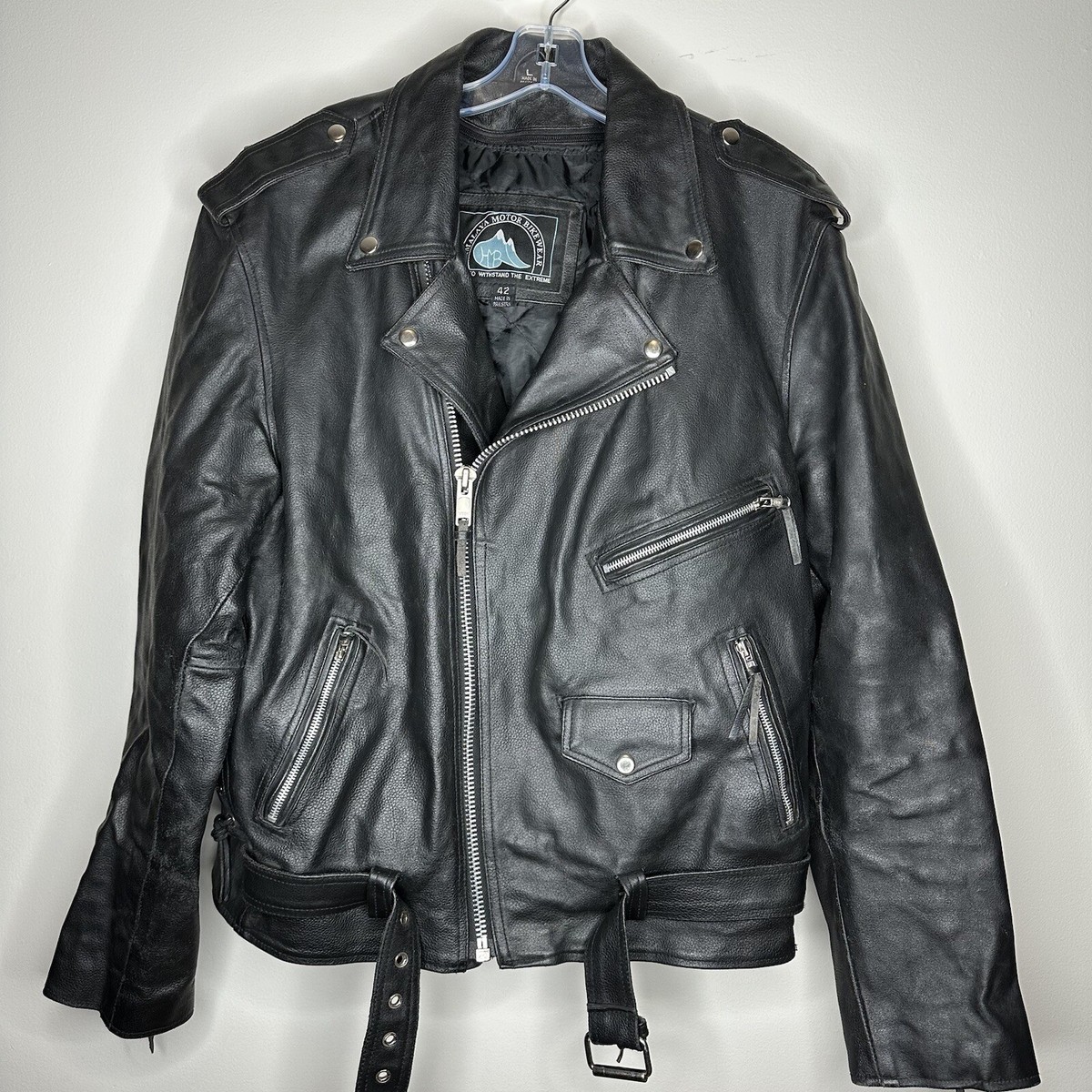 Himalaya Motor Bike Wear Black Leather Jacket Mens Size 42