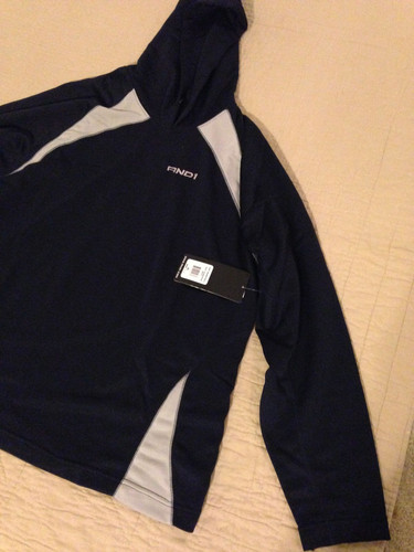 AND 1: Sudadera con capucha de baloncesto de manga larga para niño: azul marino con borde gris, XL - Imagen 2 de 4