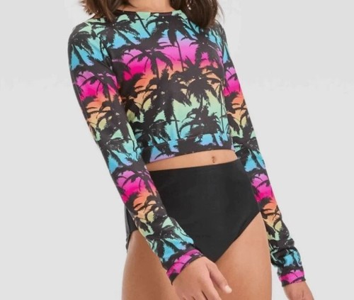 Art Class Girls’ Long Sleeve Rash Guard Crop Top–XL - Tropical Sunset Palm Print - Afbeelding 5 van 6