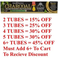 Charcoal Toothpaste Organic, Natural Bamboo, Fluoride Free, Vegan, 5 IN 1 6.5 OZ