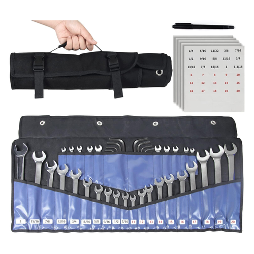 Wrench Roll up Pouch Bag 30 Pocket Tool Organizer Holder W SAE & Metric Labels - Picture 12 of 24