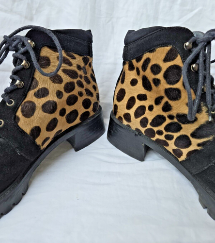 Stuart Weitzman Ponny Hair Leoprad Suede Retro Chunky Ankle Boots Size-6 - Picture 2 of 9