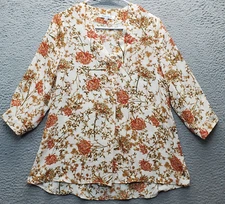 Rose and Olive Blouse Top Womens Small Multi Floral Print Long Sleeve V Neck