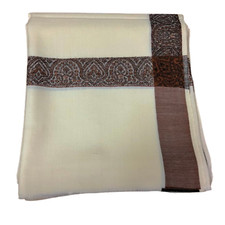 Stylish Men Ivory Wool Floral Woven Border Shawl Scarf Wrap 50W X 100L