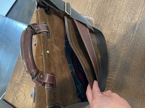 Baron Leather and Suede Briefcase Laptop Bag - Photo 5/15